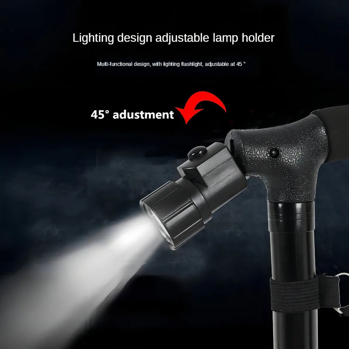 GENERICO - Baston Ortopedico Plegable Ajustable De Aluminio Con Lampara Led Negro