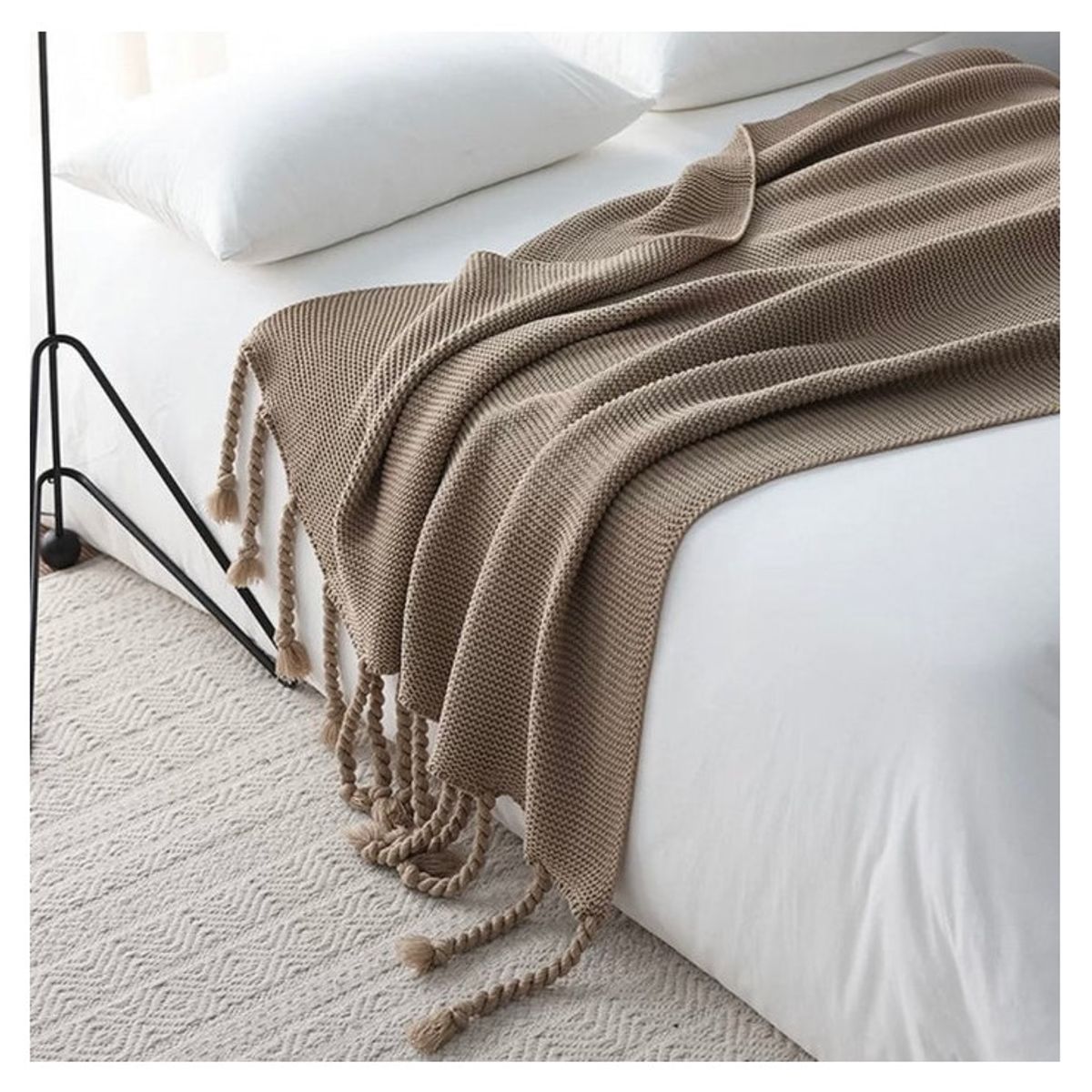 ALMA & DECO - Manta para Sofá o Piecera Modelo Tejido y Trenzas Arena