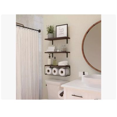 Imagen 2 del producto Repisas Flotantes De Madera Modernas Kit X3 Con Rejilla