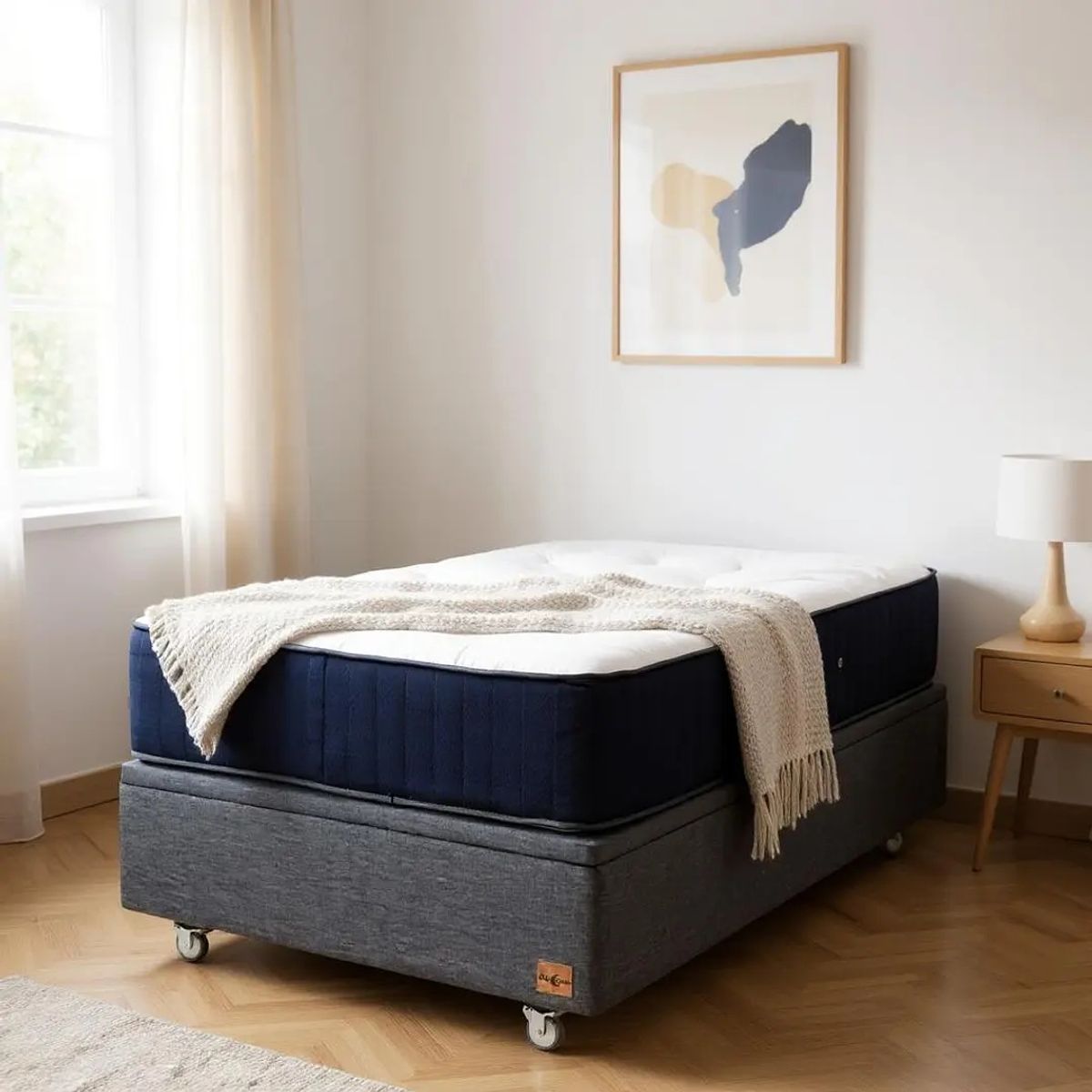 BLOCCARE - Cama Baul 1.5 Plaza L200  + Colchon CIC SUPER PREMIUM/ Ruedas PYTON (Gris)