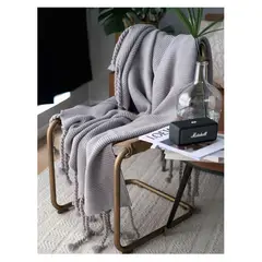 ALMA & DECO - Manta para Sofá o Piecera Modelo Tejido y Trenzas Gris