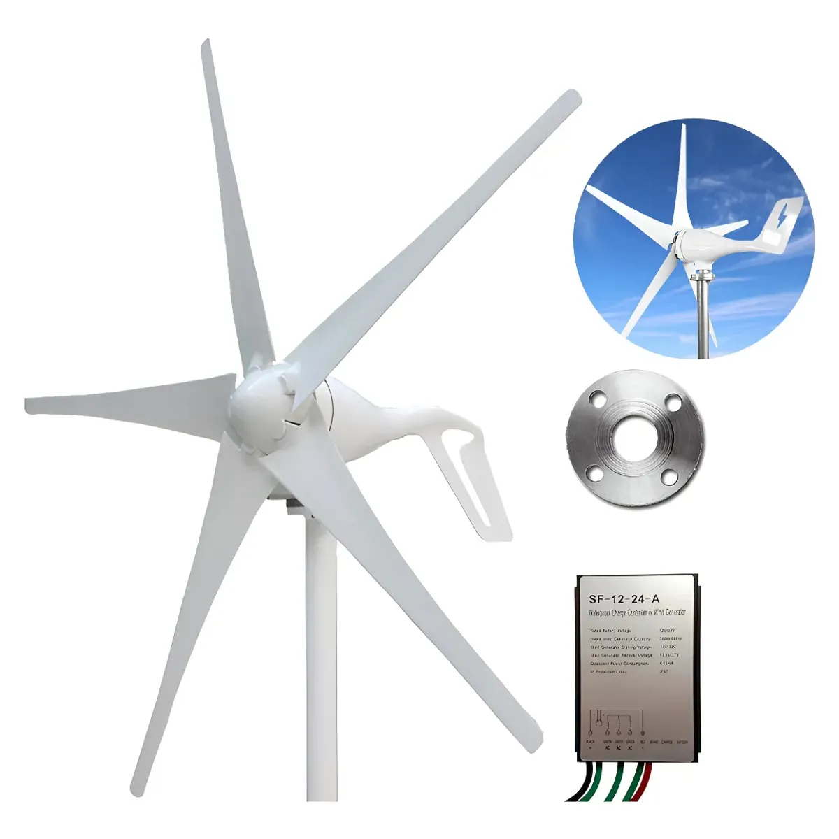 KUANGYE - Regulador De Carga Solar 24v + Turbina Eolica 5 Aspas 400w