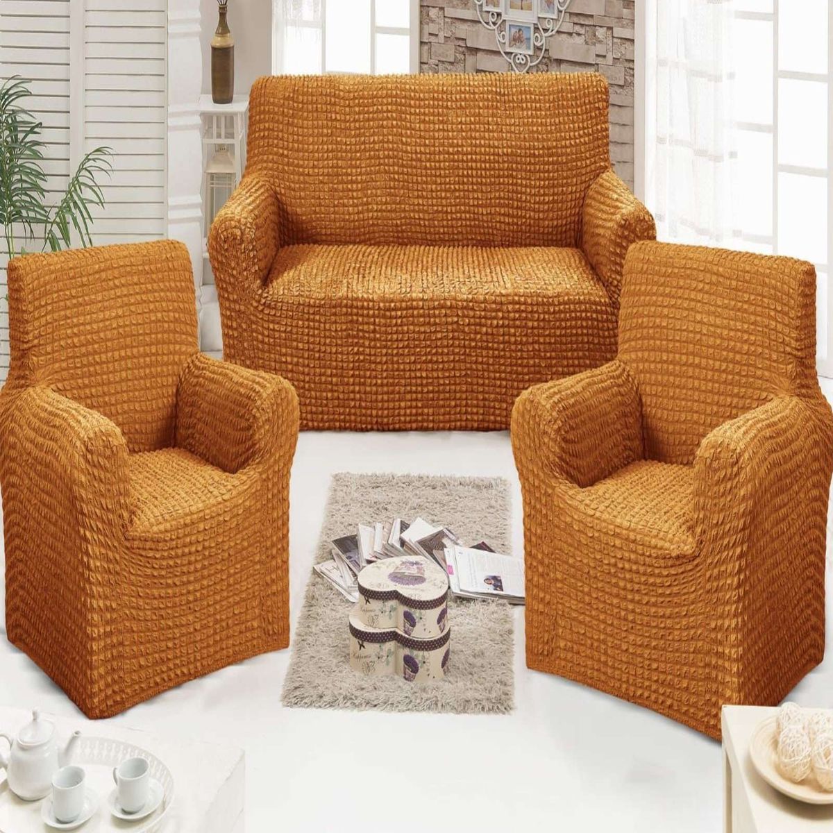 GENERICO - FUNDAS DE SOFA 3+1+1 - DISEÑO CUADRILLE