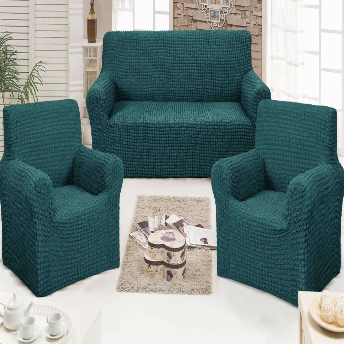 GENERICO - FUNDAS DE SOFA 3+1+1 - DISEÑO CUADRILLE