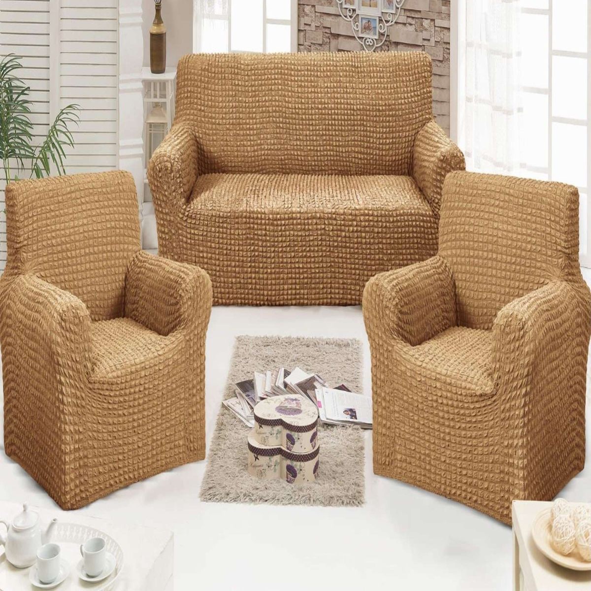 GENERICO - FUNDAS DE SOFA 3+1+1 - DISEÑO CUADRILLE