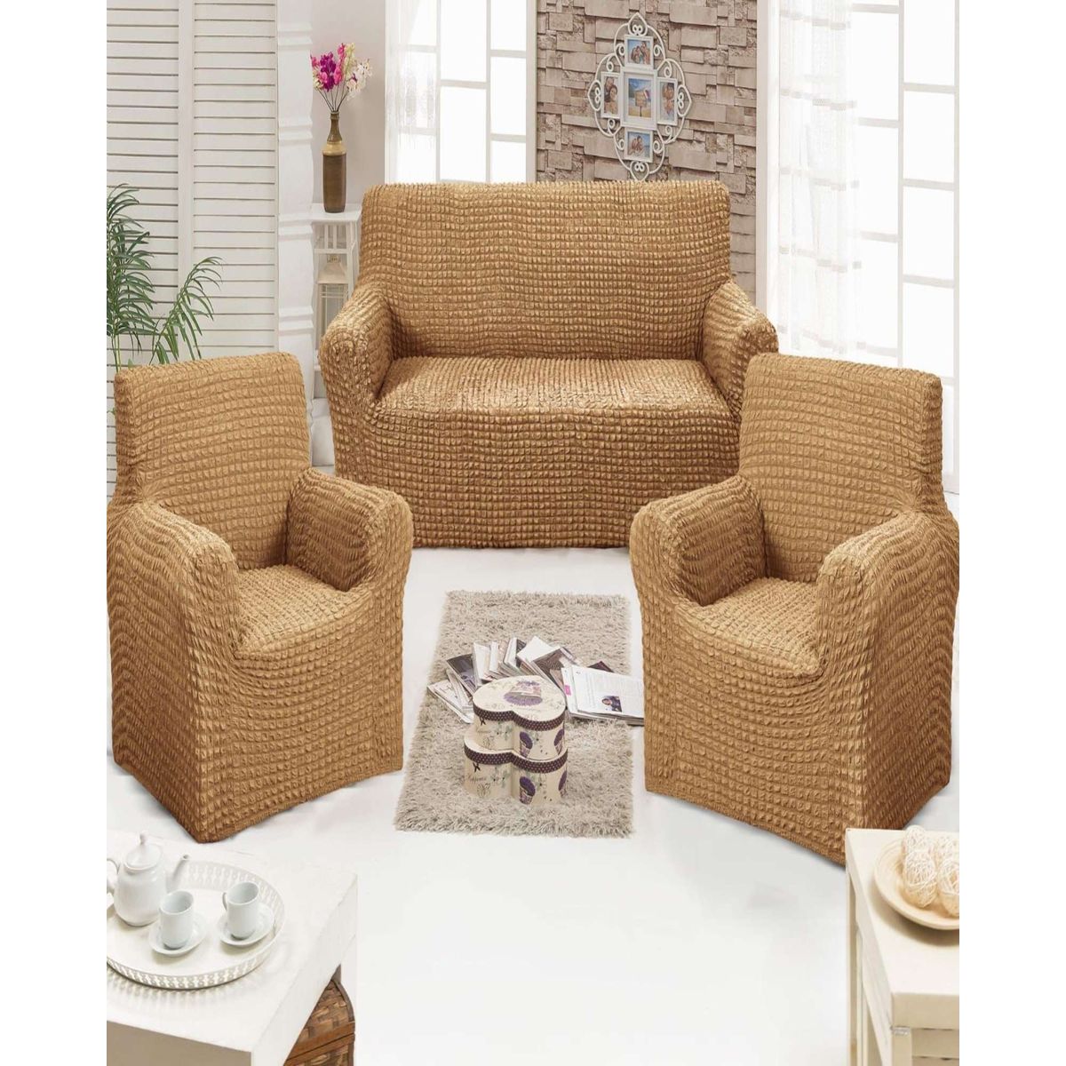 GENERICO - FUNDAS DE SOFA 3+1+1 - DISEÑO CUADRILLE