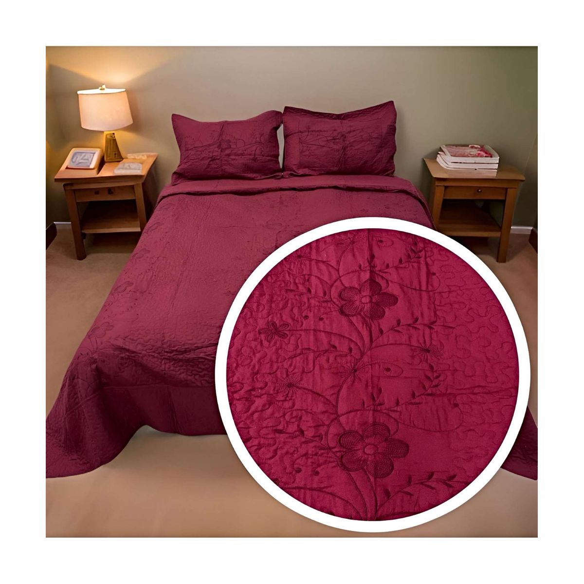 GENERICO - CUBRECAMA QUILT DE VERANO PLAZA Y MEDIA BORDADO A2