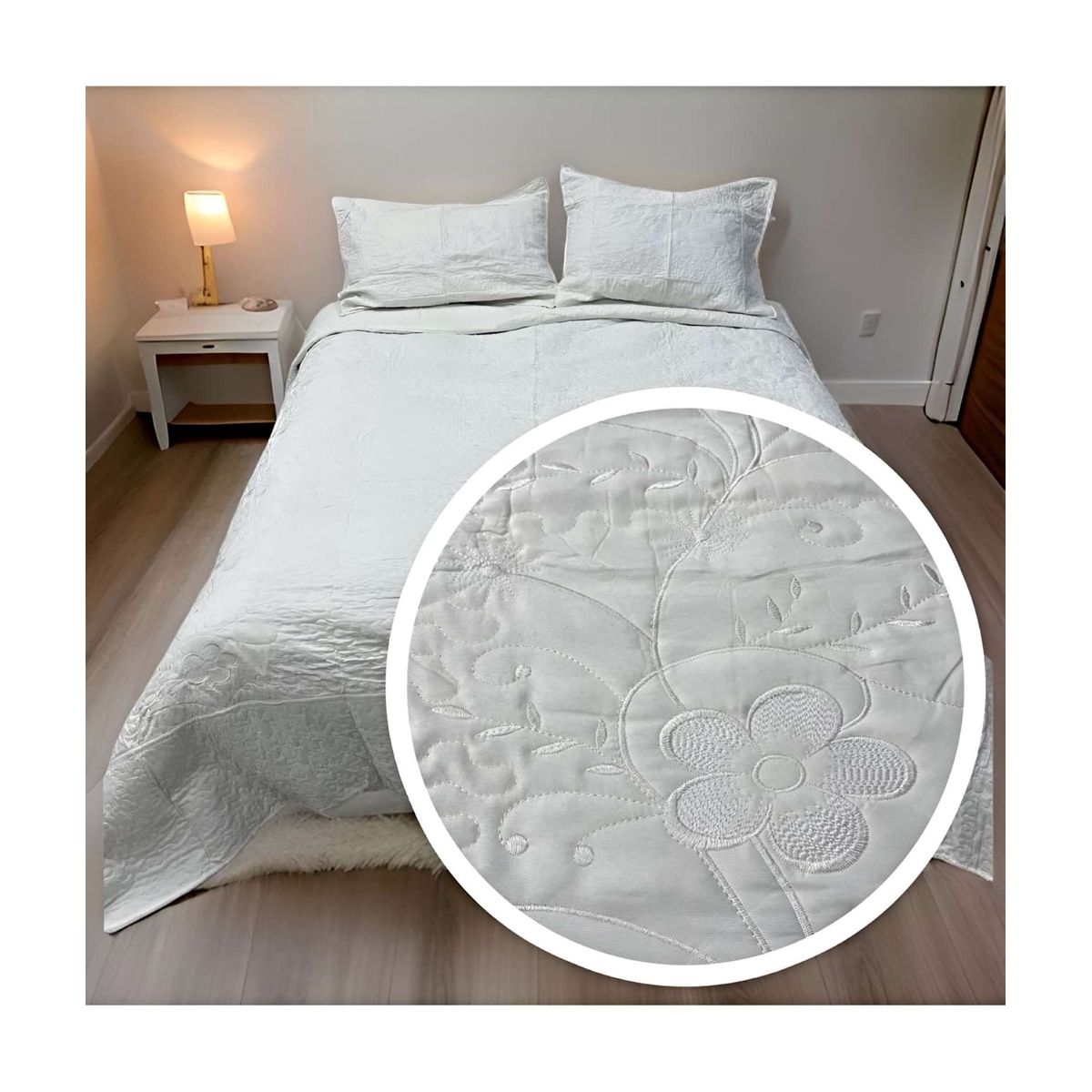 GENERICO - CUBRECAMA QUILT DE VERANO 2 PLAZAS BORDADO A3