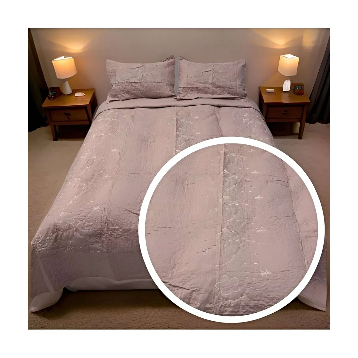 GENERICO - CUBRECAMA QUILT DE VERANO 2 PLAZAS BORDADO A5