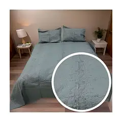 GENERICO - CUBRECAMA QUILT DE VERANO 2 PLAZAS BORDADO A6