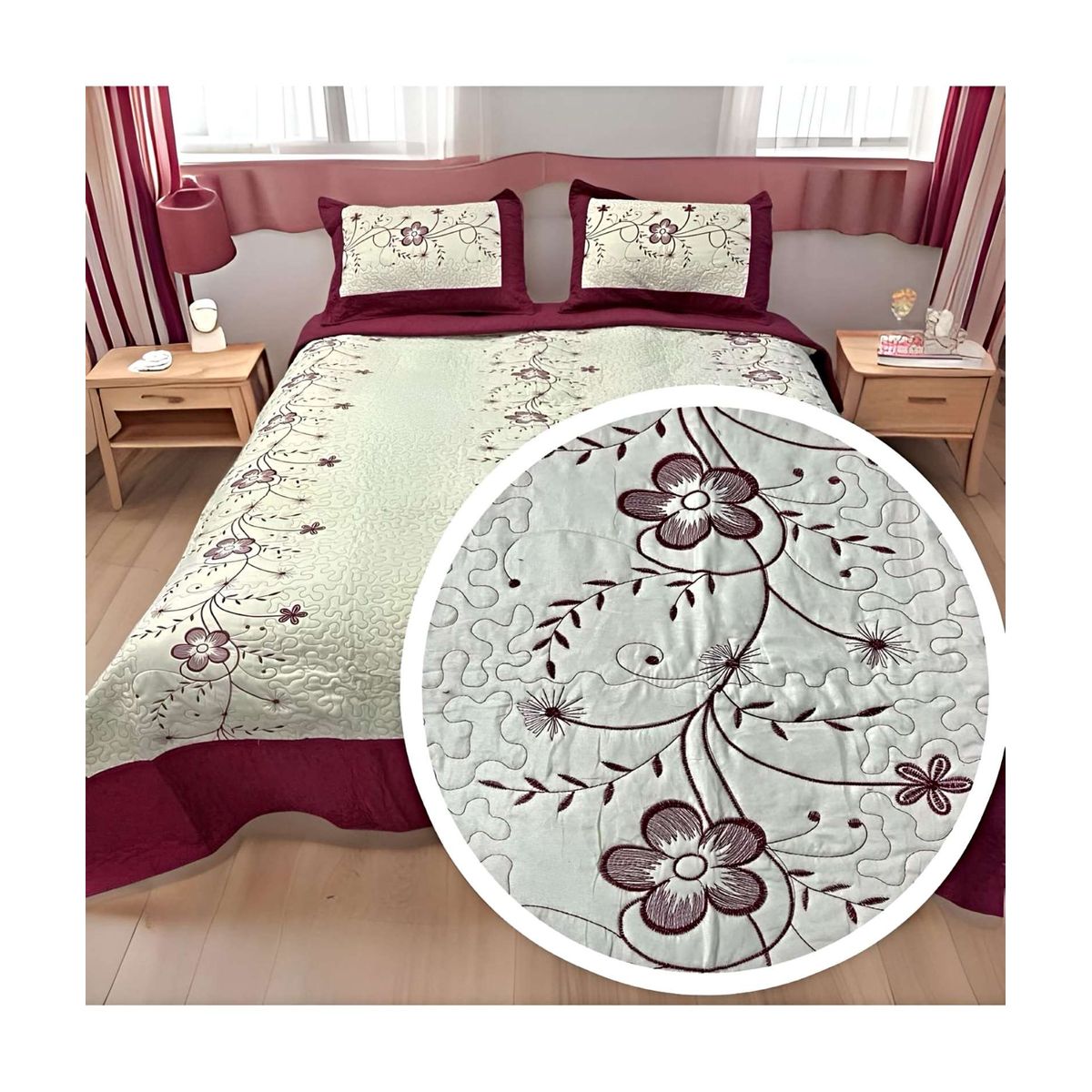 GENERICO - CUBRECAMA QUILT VERANO KING-SUPER KING BORDADO A3