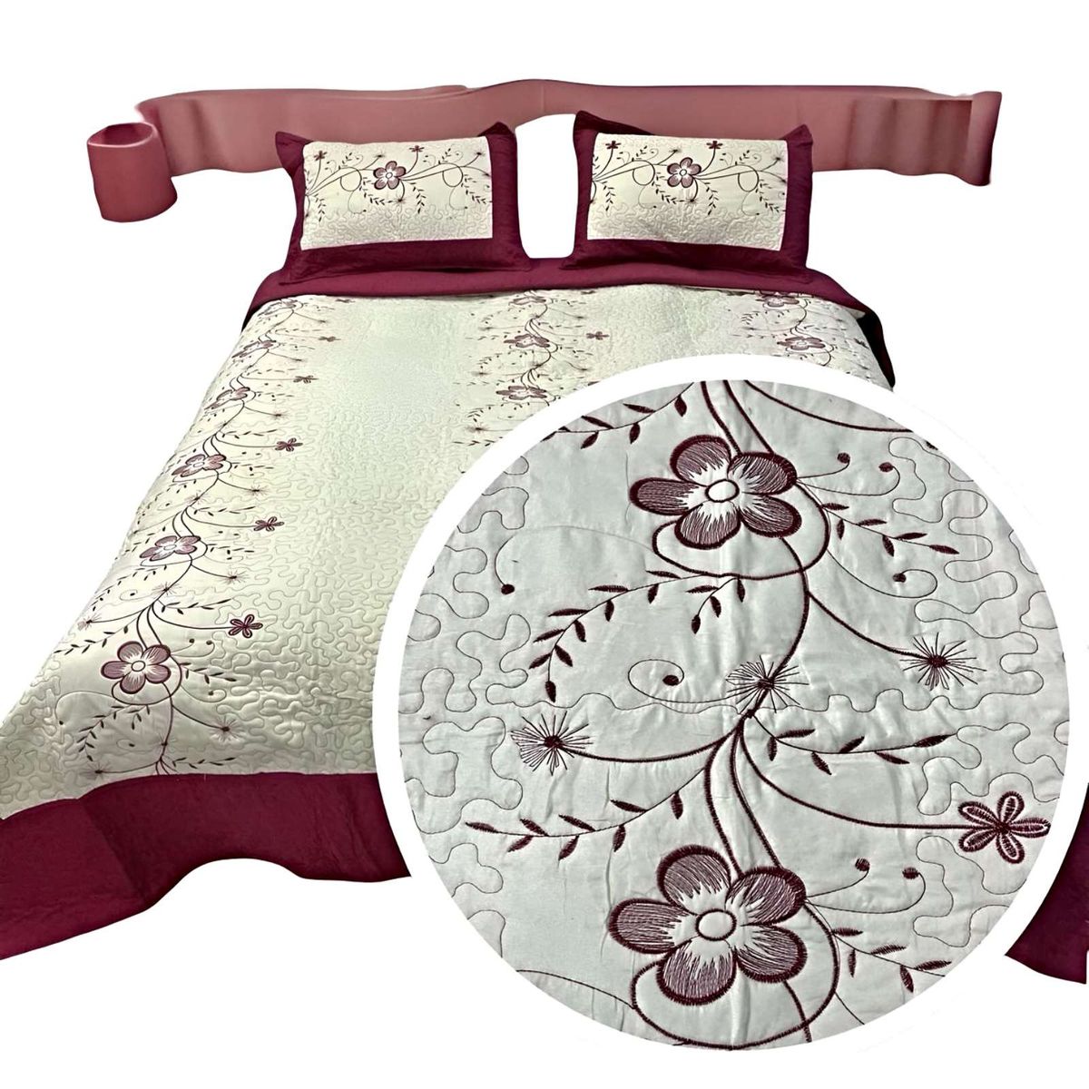 GENERICO - CUBRECAMA QUILT VERANO KING-SUPER KING BORDADO A3