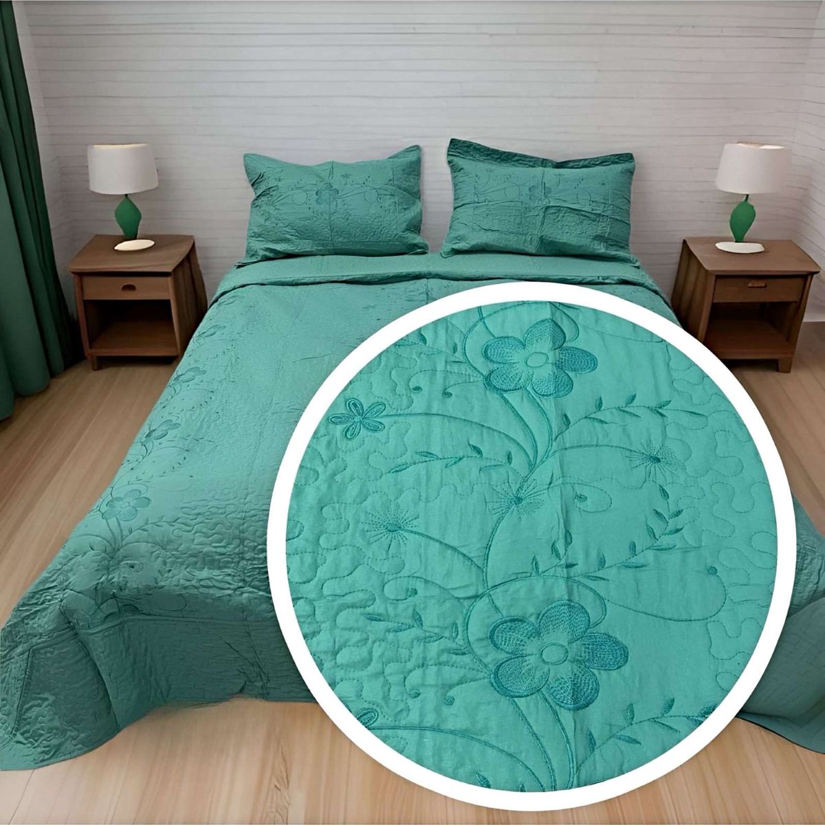 GENERICO - CUBRECAMA QUILT VERANO KING-SUPER KING BORDADO A7