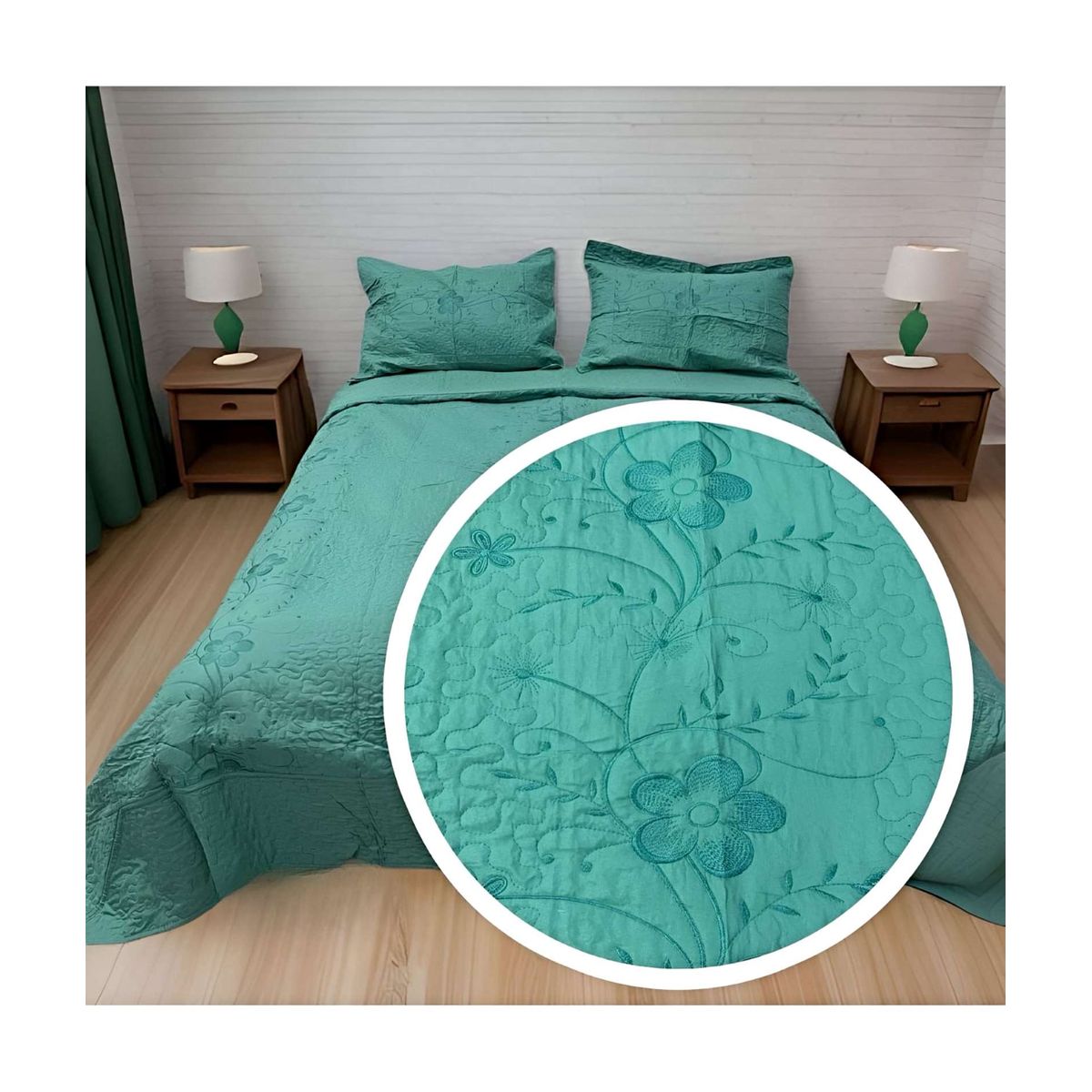 GENERICO - CUBRECAMA QUILT VERANO KING-SUPER KING BORDADO A7