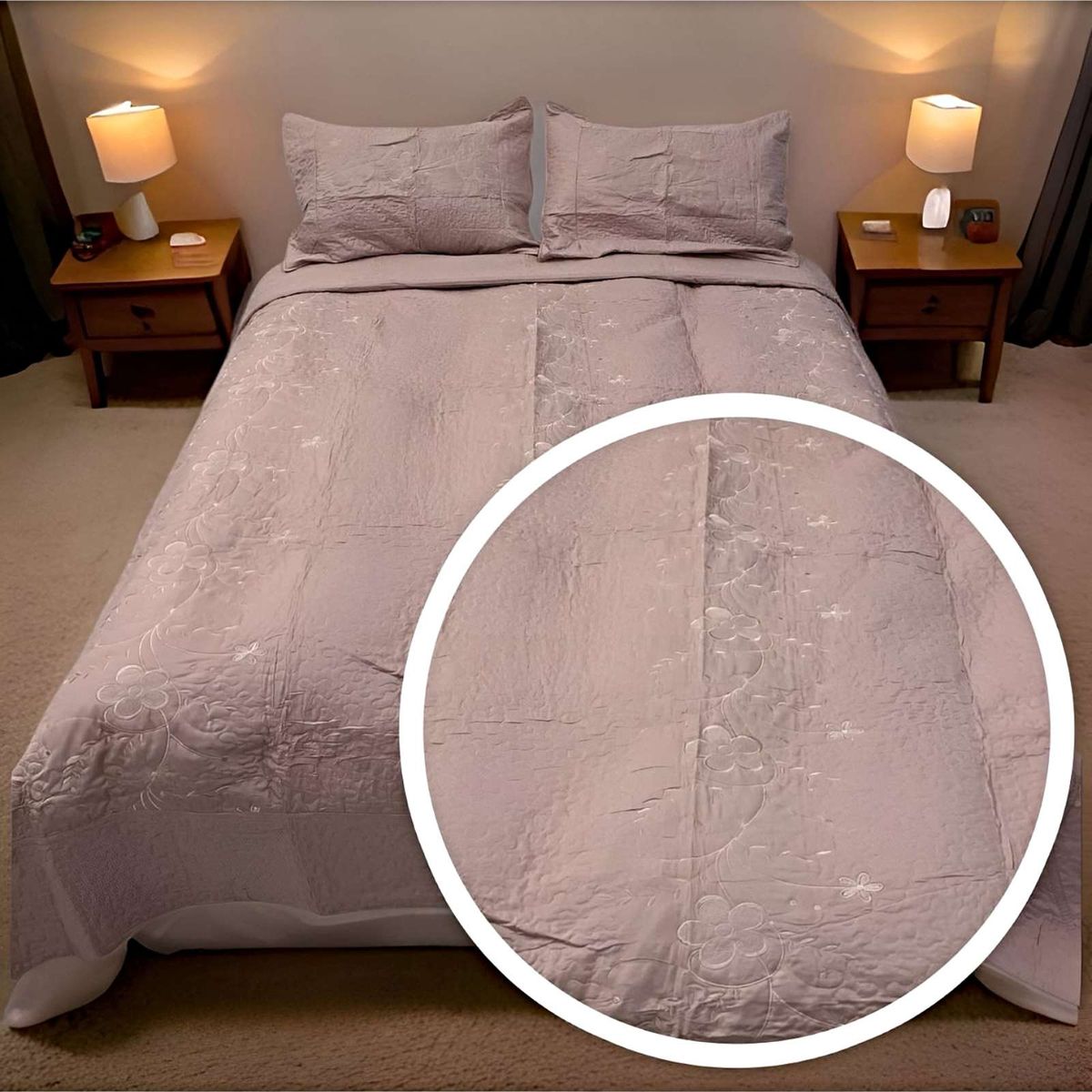 GENERICO - CUBRECAMA QUILT VERANO KING-SUPER KING BORDADO A10