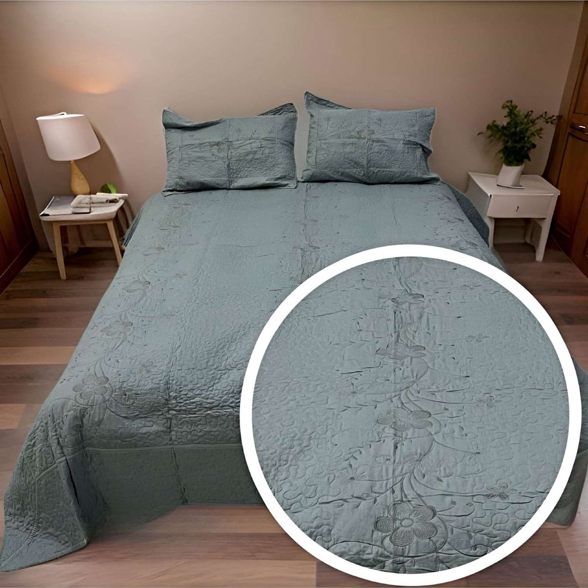 GENERICO - CUBRECAMA QUILT VERANO KING-SUPER KING BORDADO A11