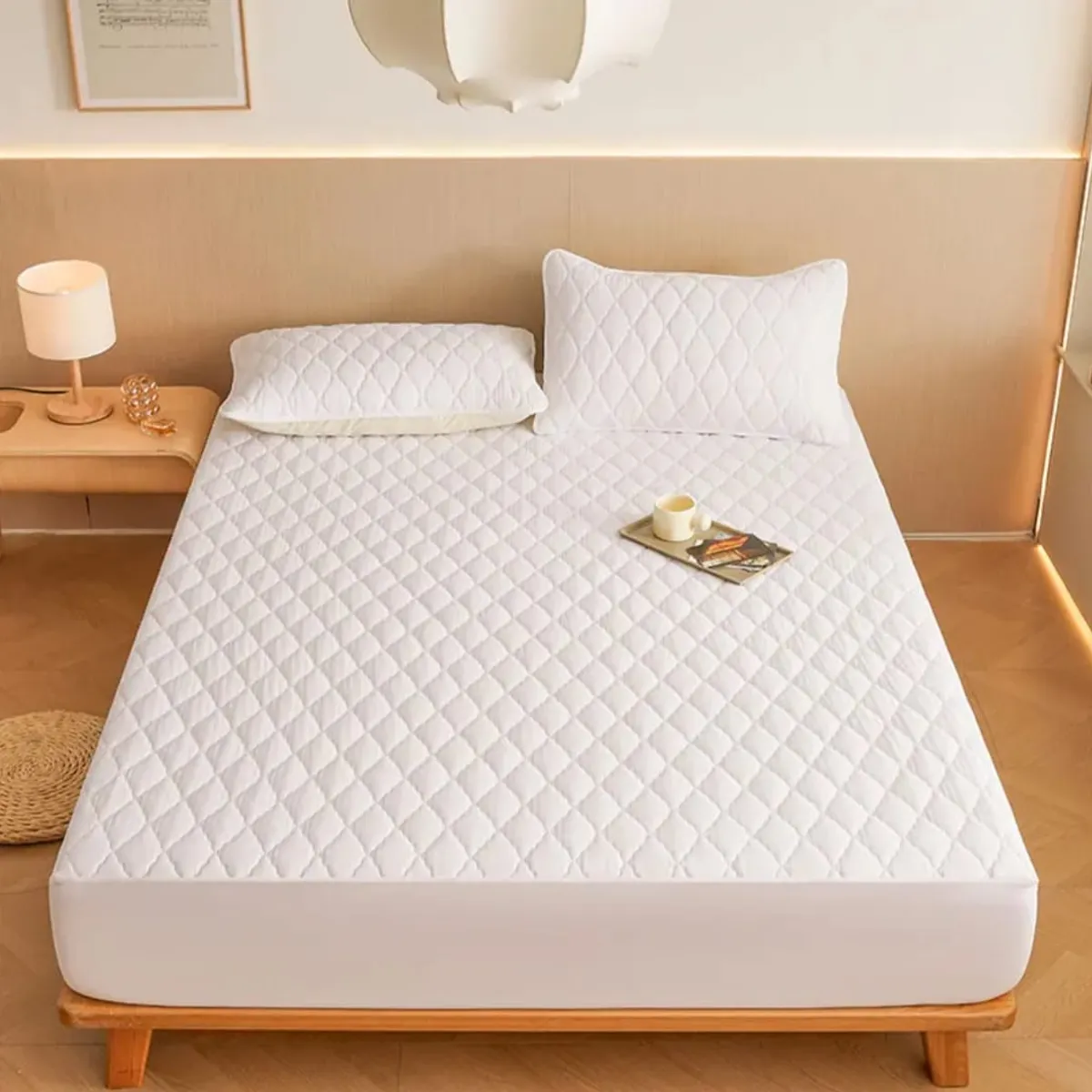 GENERICO - cubre colchón blanco 2 plaza protector impermeable 2 funda de almohada