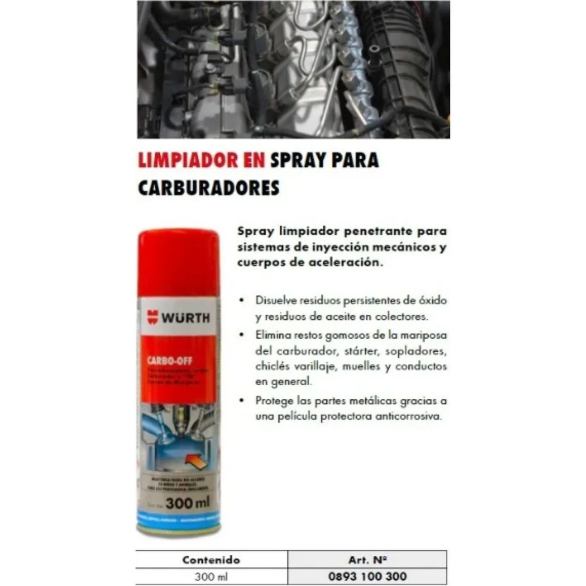 WURTH - Limpia Carburador Spray Würth Carbo Off 300 Ml.