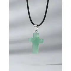 HAOKIDS - Collar cruz de piedra aventurina para niños ajustable