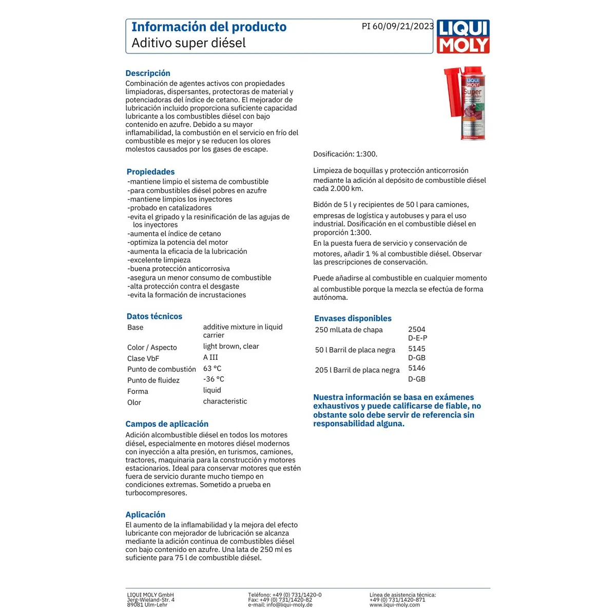 LIQUI MOLY - Aditivo Limpia Inyector Super Diesel Additiv Liqui Moly 250 Ml.