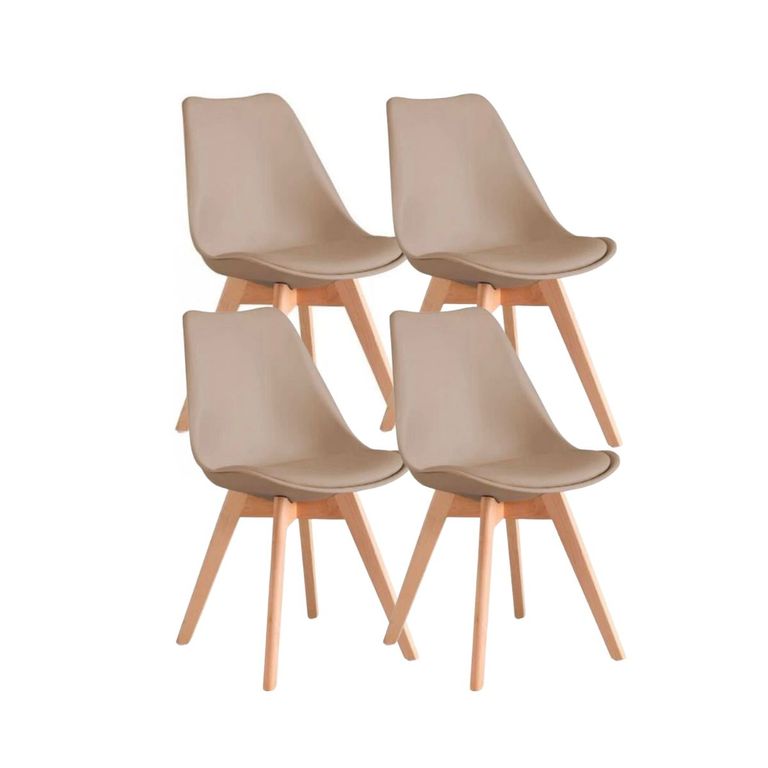 Pack de 4 sillas de comedor acolchada Tulip Beige