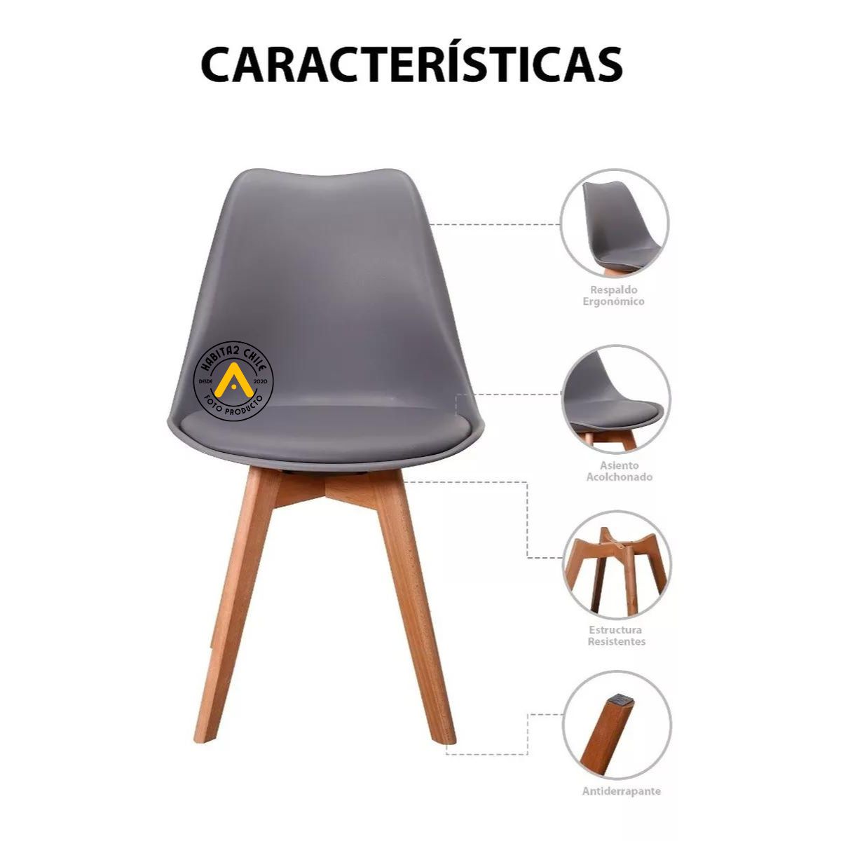 HABITA2 CHILE - Pack de 4 sillas de comedor acolchada Tulip