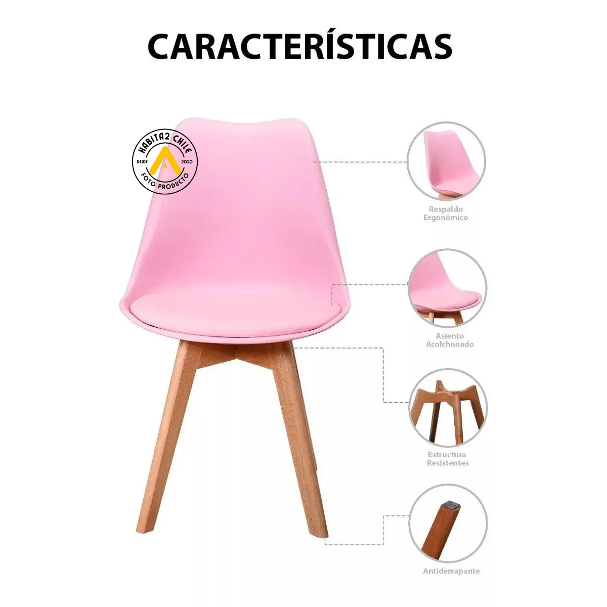 HABITA2 CHILE - Pack de 4 sillas de comedor acolchada Tulip