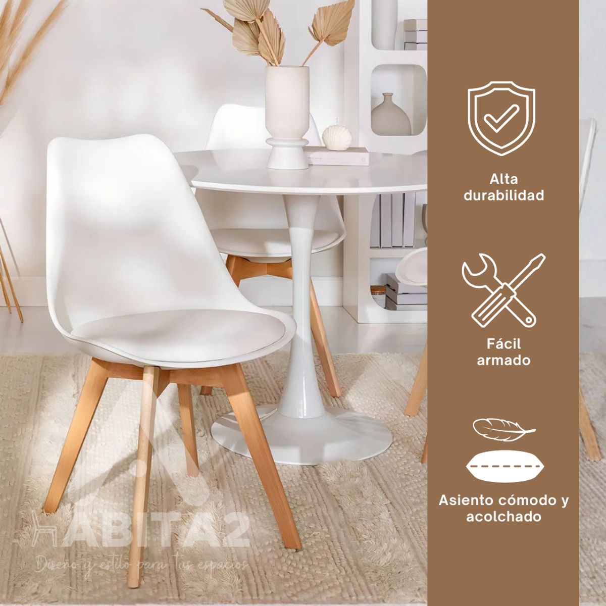 HABITA2 CHILE - Pack de 4 sillas de comedor acolchada Tulip