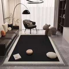 GENERICO - ALFOMBRA CON DISEÑO 200X240 NEGRO BORDES DE LINEAS ELEGANTE MP