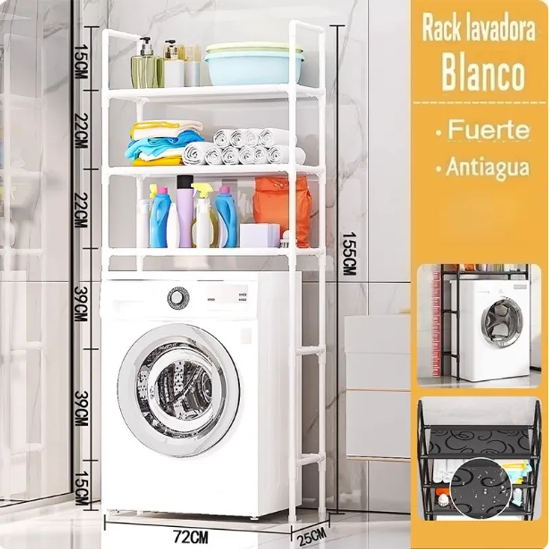 OASIS - Organizador Estante 3 Niveles De Lavadora Baño Metalico Rack Blanco