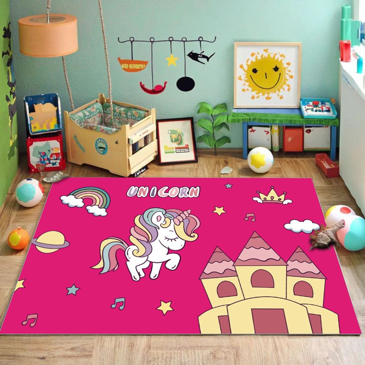 GENERICO - ALFOMBRA PARA NIÑA CON DISEÑO UNICORNIO FUCSIA  120X160 INFANTIL WYM