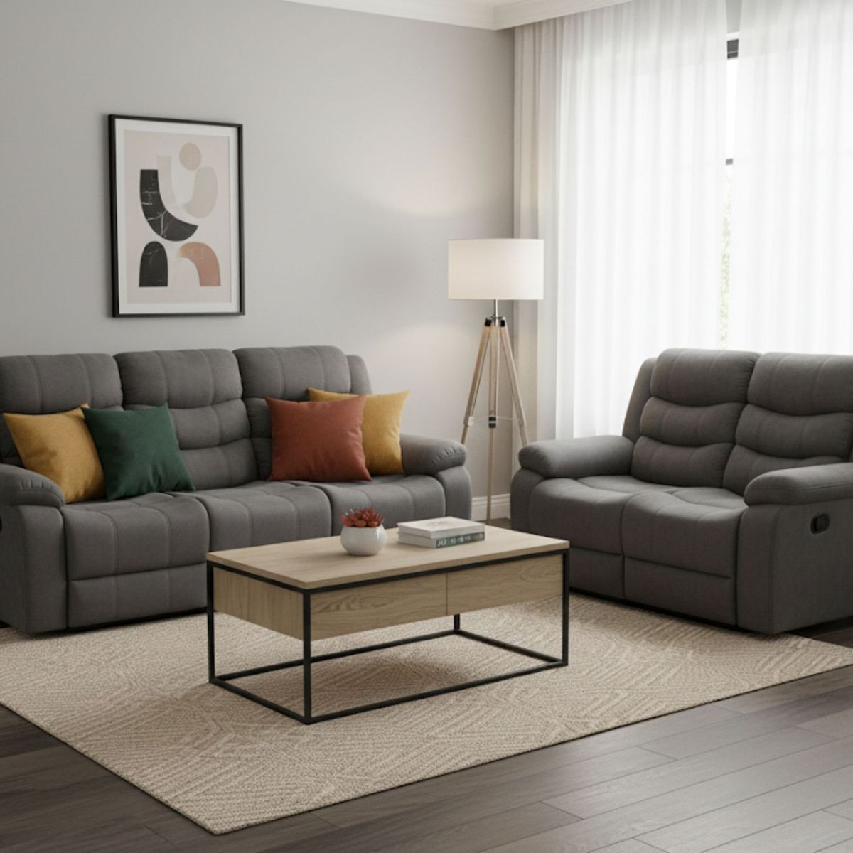 DANIELS - Living Reclinable Sofá 3 Cuerpos + 1 Sofá 2 Cuerpos Gris Norman SET2011LFGR2