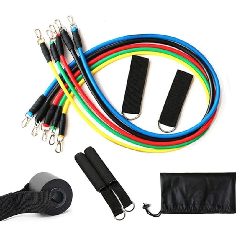 MOVI - SET BANDAS ELÁSTICAS RESISTENCIA 5 NIVELES CON ACCESORIOS FITNESS