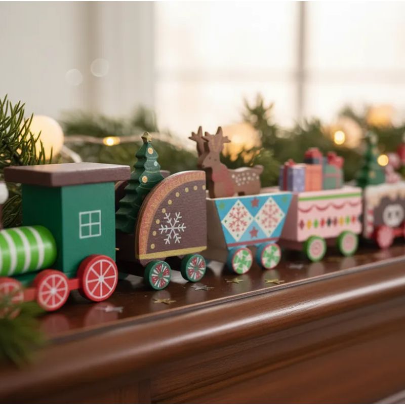 GENERICO - Adornos Navideños De Tren De Madera Pequeño