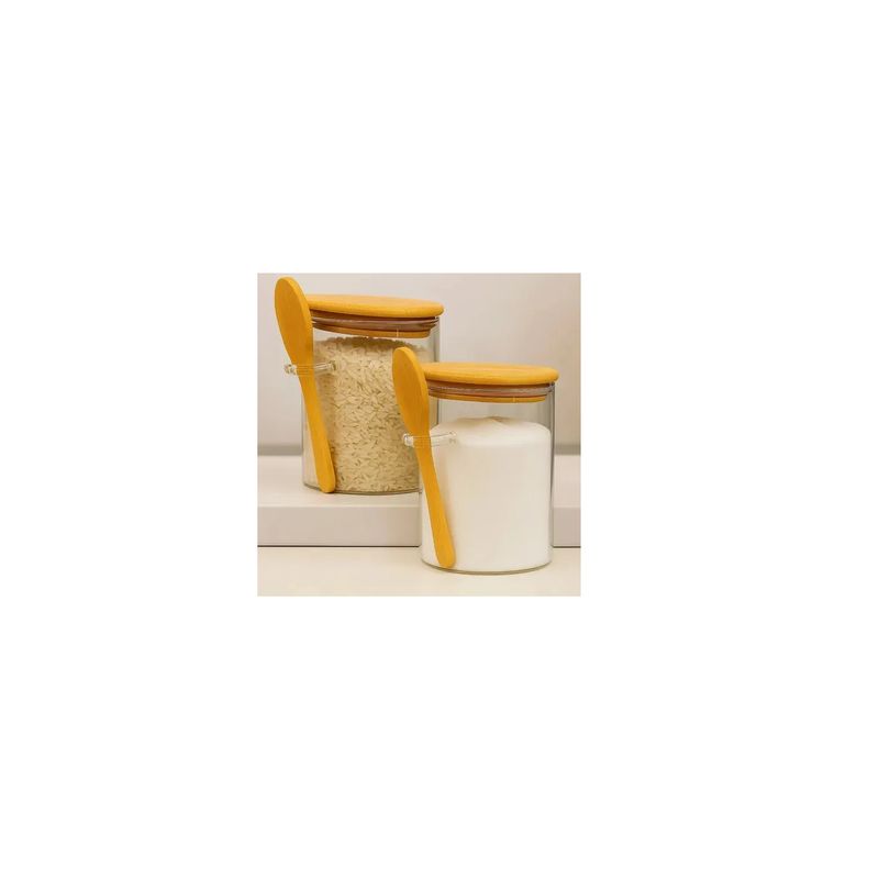 GENERICO - Set 2 Frasco Contenedor Hermetico 450ml 10cm Redondo Cuchara