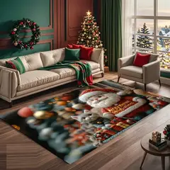 GENERICO - ALFOMBRA DE NAVIDAD GATITO PAPA NOEL 200X240 DECORATIVO FESTIVO TF