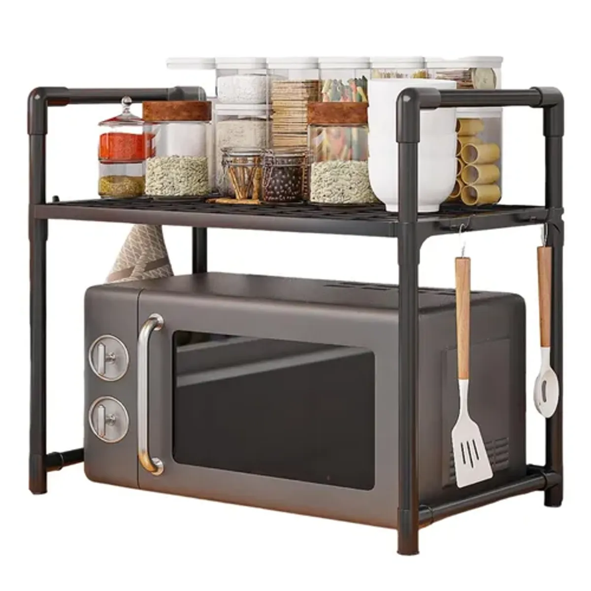 GENERICO - Organizador Con Estantante Para Microondas Cocina Negro