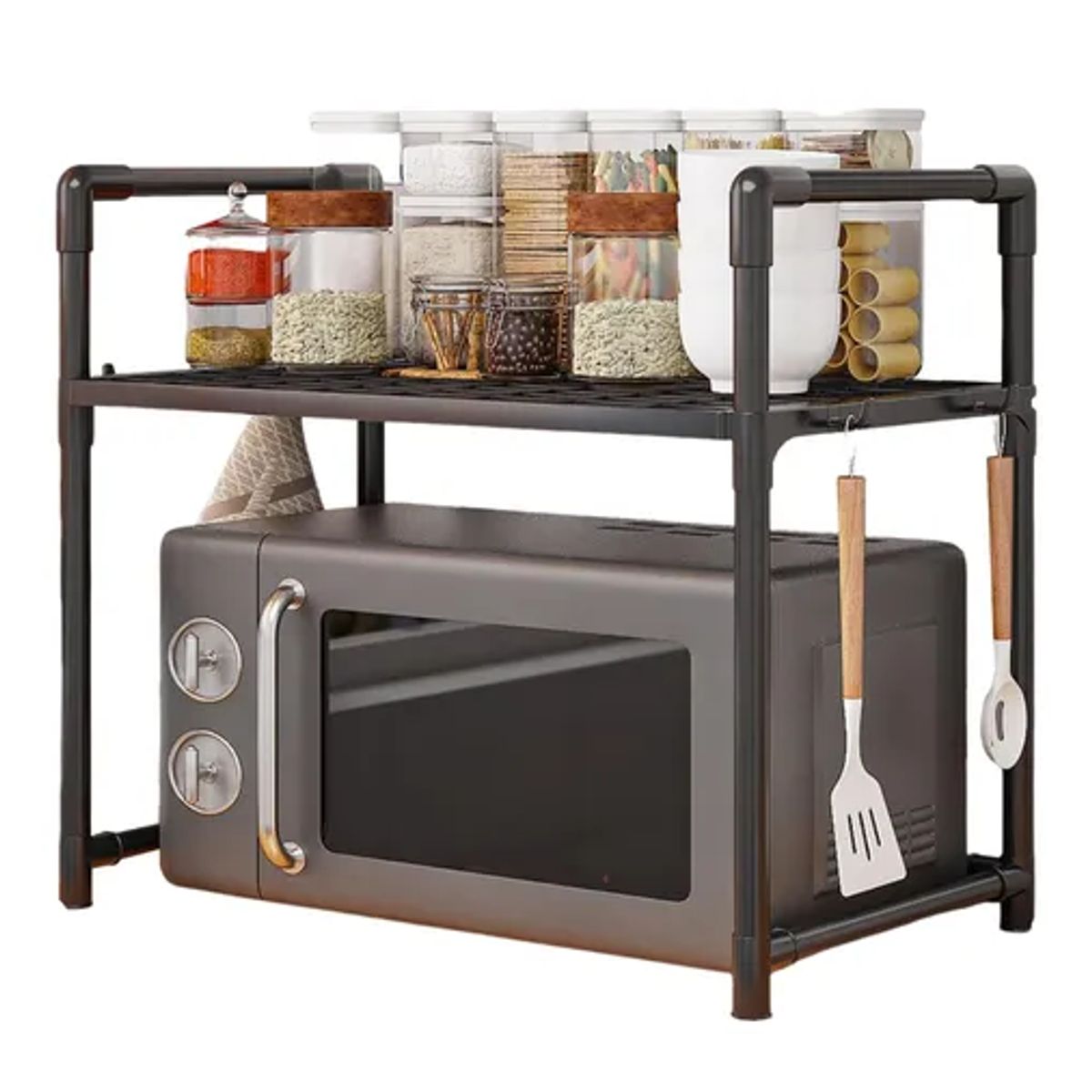 GENERICO - Organizador Con Estantante Para Microondas Cocina Negro