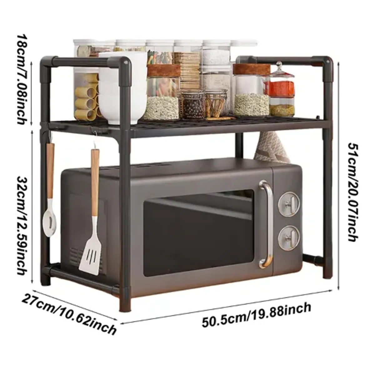 GENERICO - Organizador Con Estantante Para Microondas Cocina Negro
