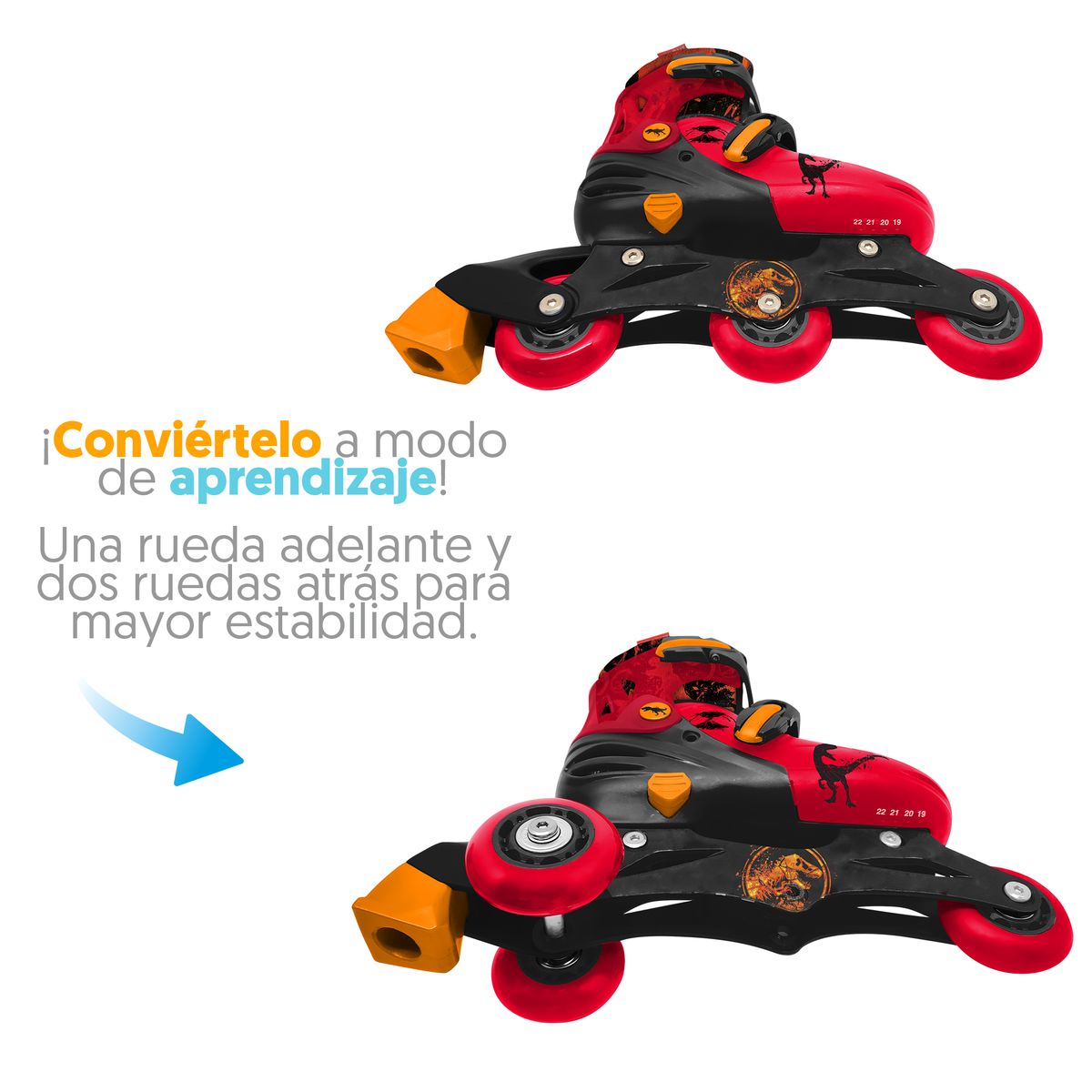 JURASSIC WORLD - Patines 2 En 1, 3 Ruedas Jurassic World  Ajustable T30 A 33
