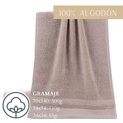 Imagen 2 del producto Set De 3 Toallas Para Cuerpo Manos Y Cara De Algodon Beige