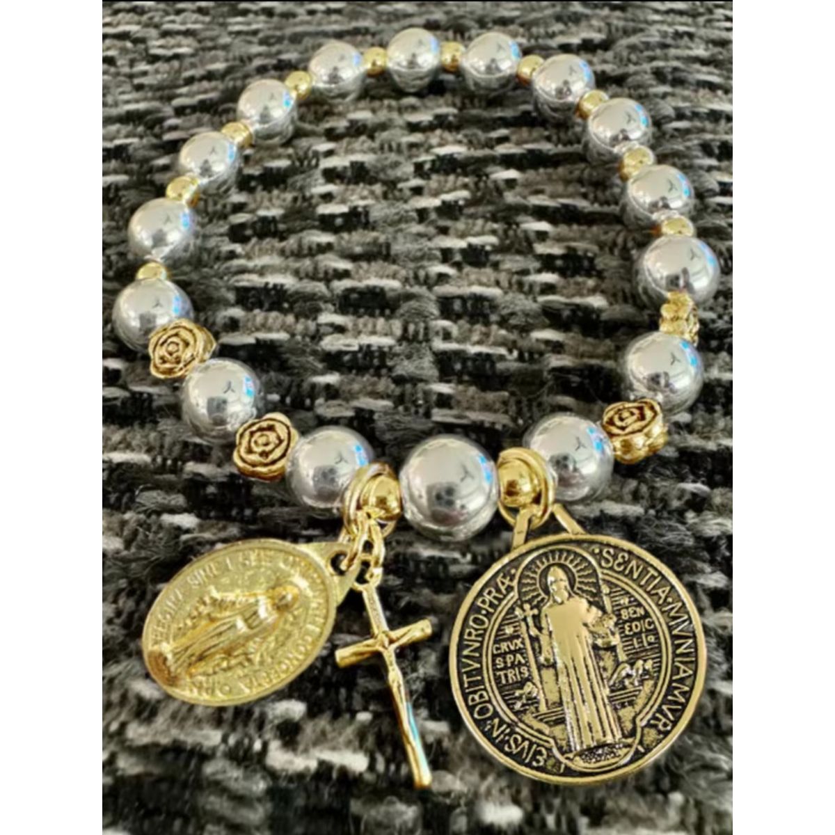GENERICO - Pulsera PROTECCIÓN  SAN BENITO y VIRGEN, tipo Rorario.