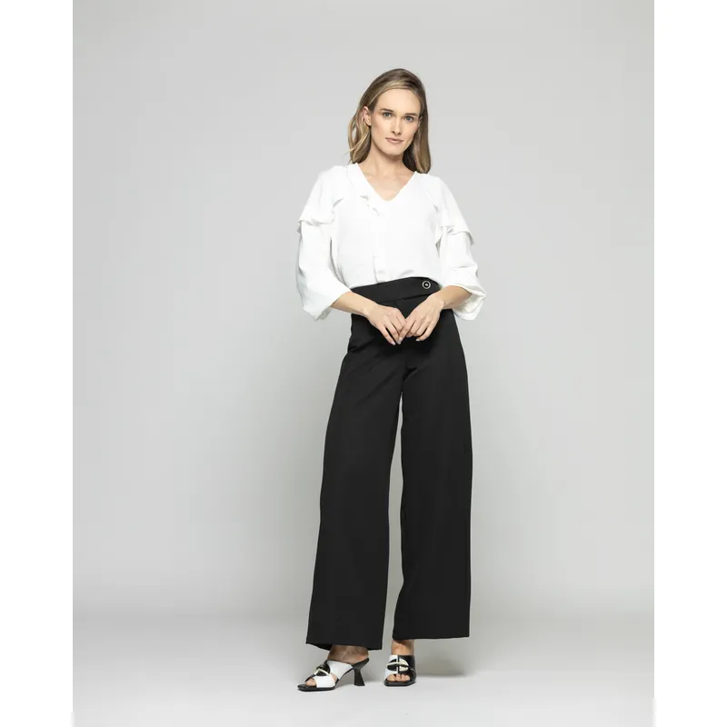LUDOVICA - Blusa Mujer Eucomis Escote V Volantes Mangas Tres cuartos Blanca Crudo
