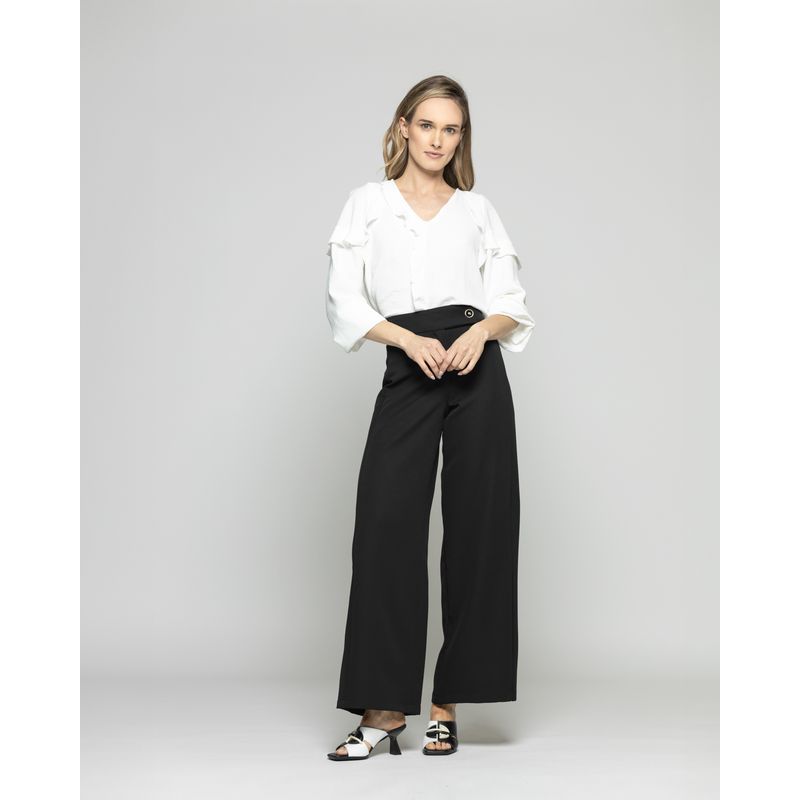 LUDOVICA - Blusa Mujer Eucomis Escote V Volantes Mangas Tres cuartos Blanca Crudo