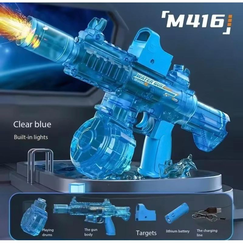 GENERICO - Juguete Pistola automatica Lanza agua M416 azul con luz