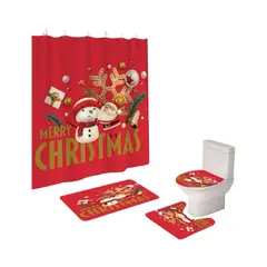 GENERICO - SET 4 PIEZAS CORTINA DE BAÑO Y ALFOMBRAS DISEÑO NAVIDEÑO TF03