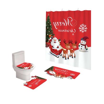 Imagen 2 del producto PACK 4 PIEZAS CORTINA DE BAÑO Y ALFOMBRAS DISEÑO NAVIDEÑO TF07
