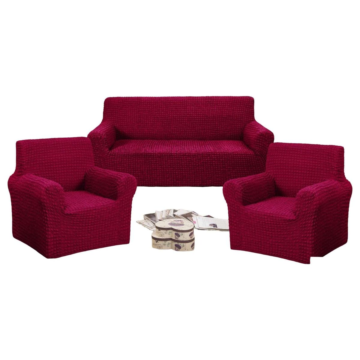 GENERICO - SET DE FUNDAS DE SOFA 3+1+1 - DISEÑO CUADRILLE BURDEO