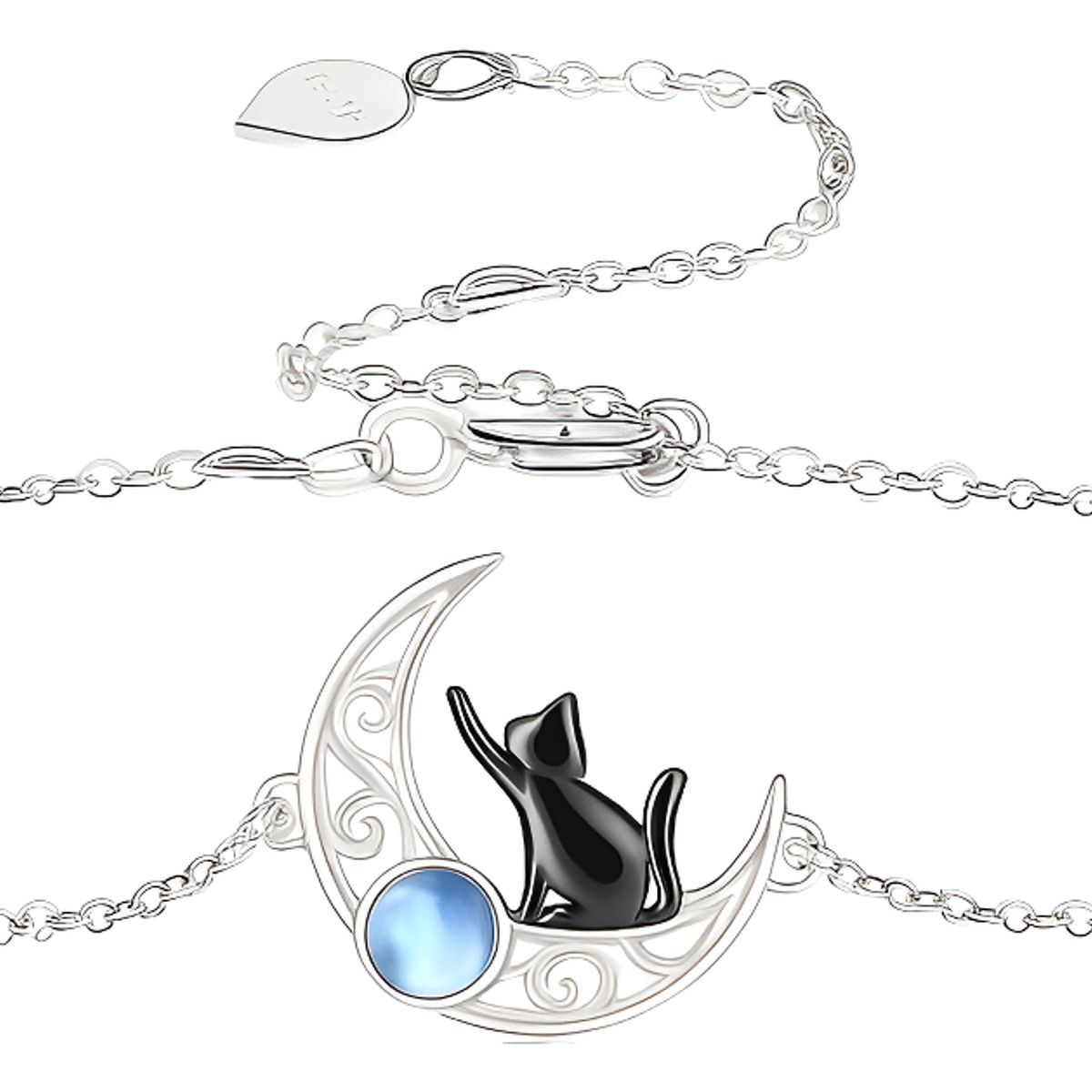 VOUSEZ - Pulsera plata 925 gato negro piedra luna