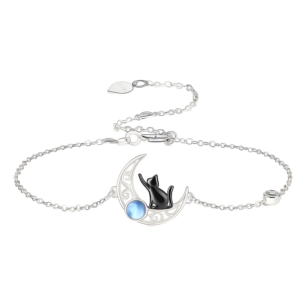 VOUSEZ - Pulsera plata 925 gato negro piedra luna